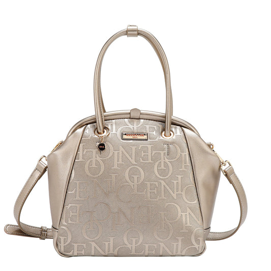 BOLSO DE HOMBRO CON MARCO ELEGANTE EN RELIEVE (CHAMPAGNE)